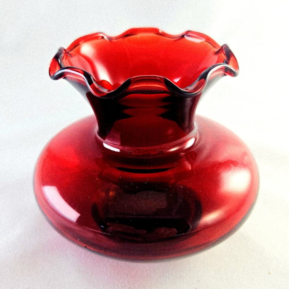 Vintage 1950s Anchor Hocking Royal Ruby Red Cranberry Ruffled Edge Small Vase